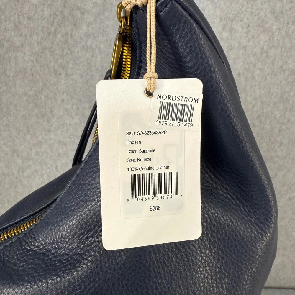 Hobo Chosen Sapphire Blue Leather Shoulder Bag‎ Gold Hardware Crescent Shape NWT